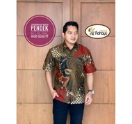 cendrawasih merah kemeja batik pria lengan pendek full furing batik hitam batik keren batik modern