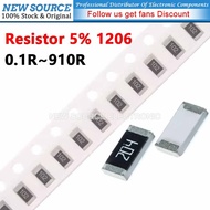 [100pcs] 1206 SMD Resistor 5% 1/4W 0.1R 910R 0.22R 0.24R 0.33R 0.36R 0.47R 0R 1R 2.7R 3.3R 4.7R 6.8R