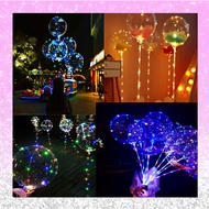 Ready stock Full SET transparent balloon/ belon transparent bouquet birthday/ led balloon with stick