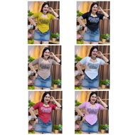 MM60 T-Shirt For Chubby Women Square Neck Short Sleeves Man With English Letter Print Chest Between 