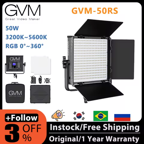 GVM 50RS 50W Bi-color and RGB Studio Light for Photography Led Panel Light Right Lighting Photos Pho