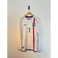 England Home 2002 Beckham 7 Long Sleeve Jersey – Size M