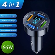 66W 4 in 1 Car Charger Quick Charge Lighter Adapter 4 Port USB A USB C Fast Charging Phone Charger f