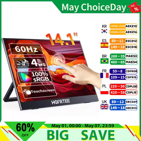 HGFRTEE Portable Touch Monitor 14.1 Inch Ultra-thin Touch Portable Laptop Monitor for Laptops PC Mob