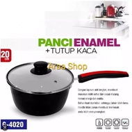QME Pan Black Enamelmie With Glass Lid 20cm Milk Pot Sauce Pan With Lid 20cm Thick Non-Stick