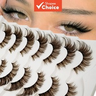 Brown 8D Drama Eyelash 7 Pair Set Soft Natural Roll Shining Mango Eye Switch