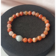 Orange Botswana Agate with Feicui Jade Jadeite Crystal Bracelet [724]
