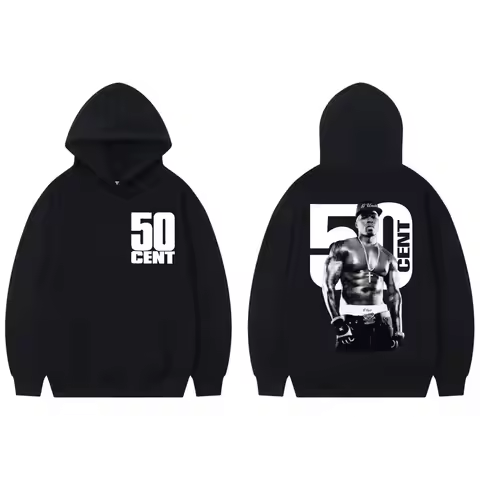Rapper 50 Cent Double Sided Print Hoodie Men Women Hip Hop Vintage Hooded Sweatshirts High Quality F