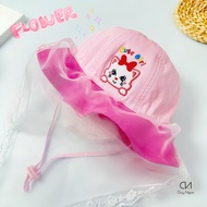 (Size 48) Nón Vành mũ bé gái 0-2 tuổi khăn Voan mèo cute - Vải cotton mềm mại ngộ nghỉnh thoáng mát