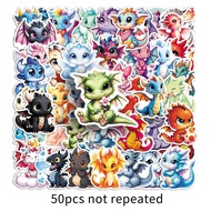 50PCS Cute Dragon Stickers Waterproof Cartoon Western Dinosaur Baby Sticker DIY Cup Decoration Label