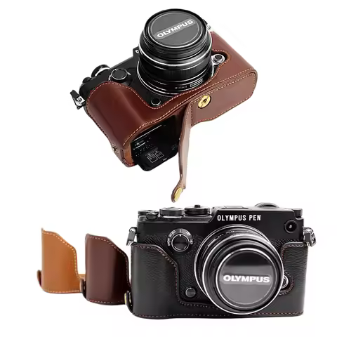 Genuine Real Leather Protectective Half body Case Cover for Olympus PEN-F penf Digital Camera
