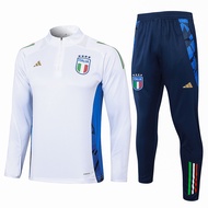 2024/25 Italy Man Long Sleeve Football Tracksuits Half Zipper White Sweatshirt & Long Pants