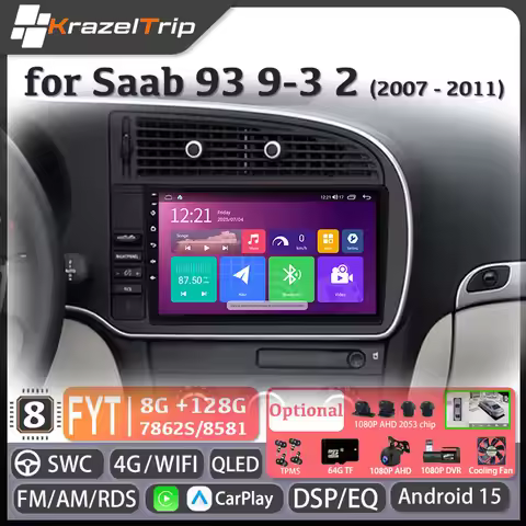 FYT 7862s 8 Core CarPlay Car Radio for Saab 93 9-3 2 2007 - 2011 QLED Android Auto Autoradio 4G DSP 