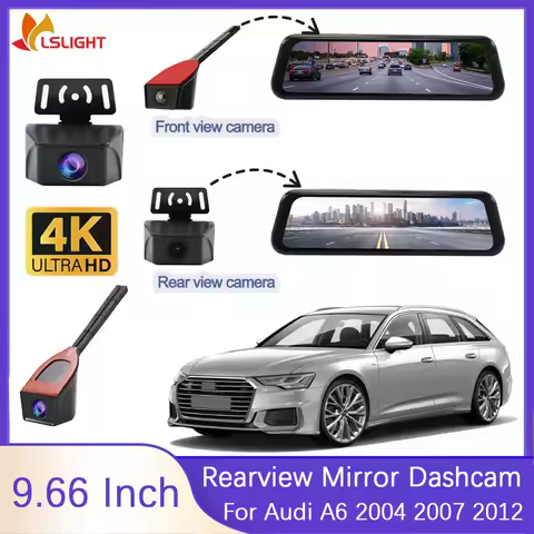 9.66 Inch Car Rear View Mirror Dashcam For Audi A6 2004 2007 2012 With 4K Front View 1080P Rearview 