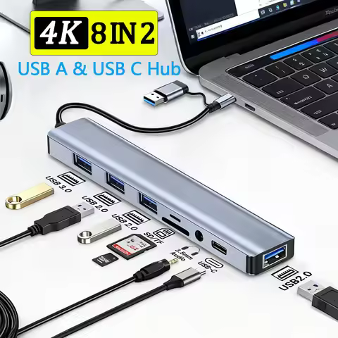 8 In 2 USB C Hub Expander Multiport Adapter Type C Splitter Dock USB 3.0 For Xiaomi Phone Tablet Fas