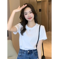 baju lengan panjang perempuan baju t shirt perempuan Baju atas kapas tulen ringkas kolar bulat mesra