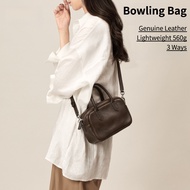 Genuine Leather Bowling Bag for Women, Small Square Bag, Vegetable-tanned Leather, Lightweight Commu
