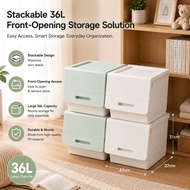 36L Stackable Storage Box Front Opening Plastic Toy Organizer Cabinet Household Snack Bin Container 