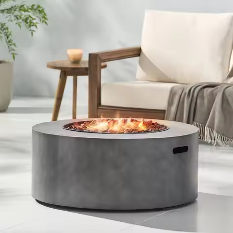 40000 BTU Round Iron Fire Pit Heater, Outdoor Garden Fire Table, Propane Gas, Excludes Tank, with Co
