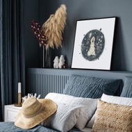 星夜 • 白兔 - 可愛兔子手繪感插畫掛畫/兒童房擺設/邊櫃擺設