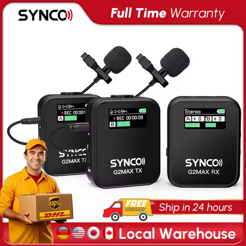 SYNCO Wireless Lavalier Microphone, G2(A2) MAX 2.4G Dual Transmitter Recording 200m 8H for Online Cl