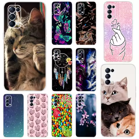 Cute Cat Soft Silicone Case For OPPO Reno5 Pro 5G Reno 5 Z F K Reno5 Lite Phone Case Clear TPU Back 