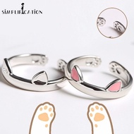 Creative Lovely 3D Kitty Cat Ears Cat Claw Open Couple Rings/ Cartoon Cute Cat Ear Adjustable Silver