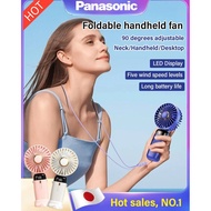 【/Hot/】[Panasonic Recommends] Foldable Handheld Stand Fan/Rechargeable Digital Display Hanging Neck Fan/5 Level Wind Adjustment Table Desk Mini Fan/Usb Rechargeable Fan