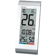 Seiko clock, table clock, alarm clock, wall clock, radio digital, day calendar, temperature and humidity display, silver metallic body size: 24.2×10.5×2.5cm SQ431S