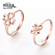 Free Shipping Finger Ring 欧诗芙洛正品纯14K金俄罗斯Au585紫金戒指女彩金玫瑰金新款四叶花 Cincin