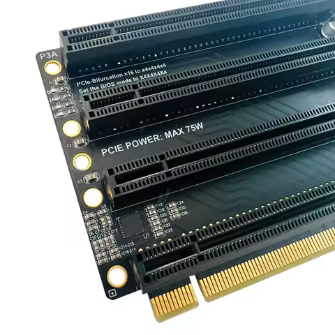 PCIe Bifurcation Card x16 to 4x4x4x4, PCIe 3.0 1 to 4 Port Expansion Adapter with SATA Power for NVM