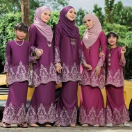 Baju Kurung Sulam Ayana Sedondon Ibu Anak | Dark Purple &amp; Magenta