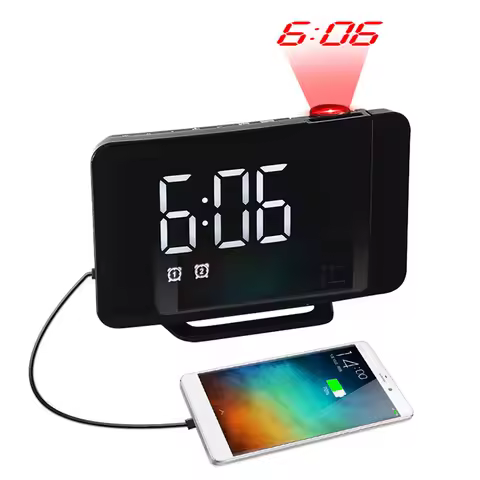 Bedroom Projection Alarm Clock, Digital Clock Radio with Projector, FM Radio, Adjustable Brightness,