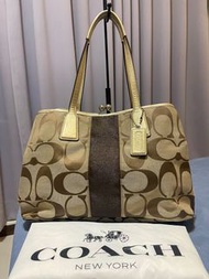 COACH F13533 金邊CC帆布手提包 肩背包 單肩背包 托特包 二手正品