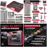 58Pcs Screwdriver Set with 53Pcs Bits, 1/4' Socket Adapter, Impact Extension & Tool Box