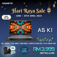 Gigabyte A5 K1-AMY1030SB Gaming Laptop (Ryzen5-5600H/ 8GB/ 512GB SSD / RTX 3060-6GB/ 15.6" 144Hz FHD/ Win11/ 2YRS)