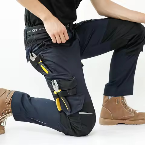 Tear Resistance Cargo Work Pants Man Mechanic with Mulit Functional Pockets Elastic Waist Pants Men 