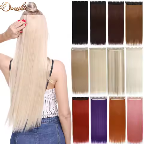 S-nolilite Synthetic 42 Colors 22"24"26"30" Long Straight 5 Clip In One Piece Hair Extension Fake Ha