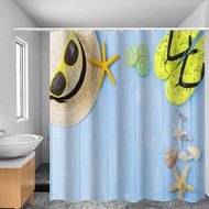180cm Polyester Beach Pattern Shower Curtain Waterproof Bathroom Curtain With Hooks For Home Bathroom Decoration