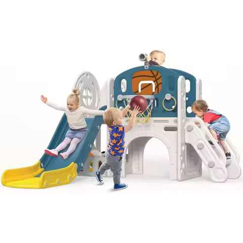 9 in 1 Toddler Slide Kid Slide for Toddlers Age 13 with Ring Toss Basketball Hoop and Telescope Indo