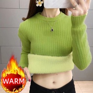 Turtle neck Winter Sweater Women Elegant  Sueter Fleece Knitted Thicken Velvet Lined Warm Pullover S