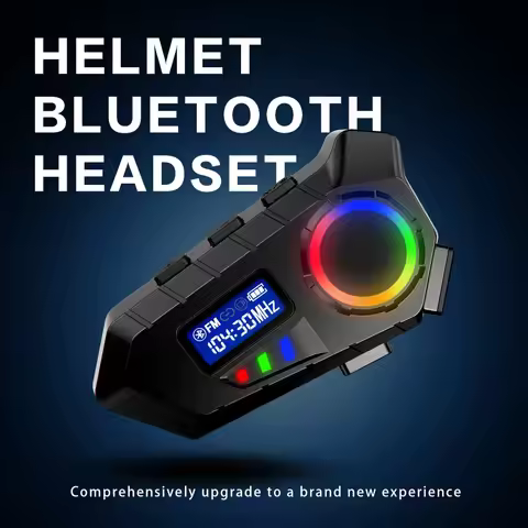 Type-C Charging Motorbike Helmet Headset BT5.4 IP65 Waterproof RGB Color Light FM Radio 40 Hours Pla