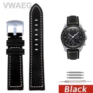 ดั้งเดิม♈20มิลลิเมตรหนังสายสำหรับ Omega นาฬิกา SWATCH MoonSwatch กำไลข้อมือสายนาฬิกาข้อมือหนังวัวย้อนยุคสายนาฬิกาสตรีผู้ชาย