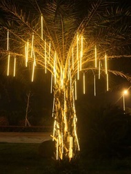 1套8入組太陽能led流星雨雨燈,具有星空效果,防水戶外節慶裝飾樹掛燈