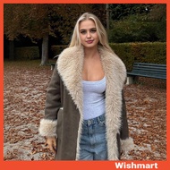 [WT] Faux Fur Long Trench Coat for Women Reversible Fuzzy Fleece Sherpa Lined Jackets Winter Furry T