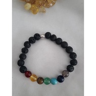 Lava stone bracelet mix 7 chakra stones, unisex