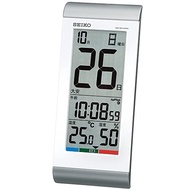 Seiko SQ431S Seiko Wall Clock, Table Clock, Multi-Purpose, Daily Calendar, Radio, Digital, Temperature and Humidity Display, Silver, Metallic