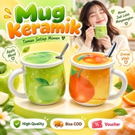 Cute Ceramic Fruit Mug Gift Cup Mug Glass Mug Coffee Tea Mug Cute Fruit Spoon Mug