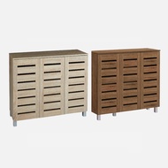 VHIVE Vegas 3 Door 90cm Shoe Cabinet - 3 Ventilation Doors 4 Tiers Walnut Rack Storage Cupboard