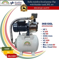 ITALIA CAVALIER Water Pump 1HP Stainless Head with TRAVINO 20L Bladder Tank TBT20L BUNDLE SET with C